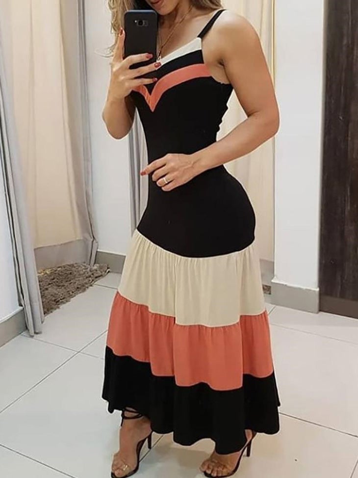 Women's Dresses Sling Multicolor Striped Maxi Dress - Maxi Dresses - Instastyled | Online Fashion Free Shipping Clothing, Dresses, Tops, Shoes - 11/01/2022 - 30-40 - color-black