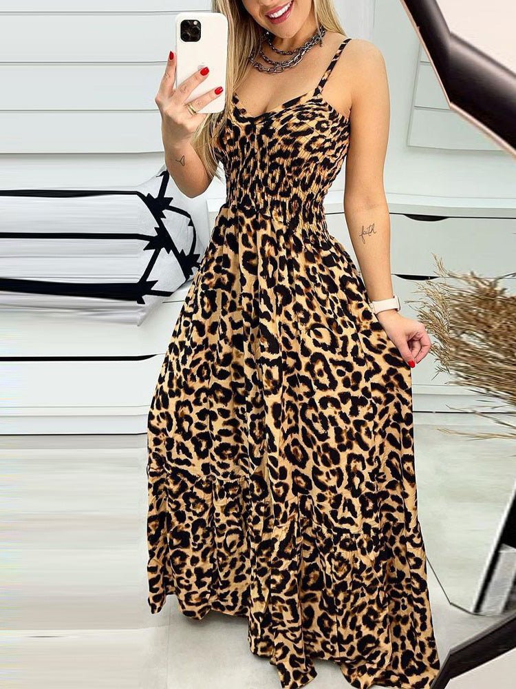 Women's Dresses Sling V-Neck Leopard Print Dress - Maxi Dresses - Instastyled | Online Fashion Free Shipping Clothing, Dresses, Tops, Shoes - 15/02/2022 - 40-50 - color-brown
