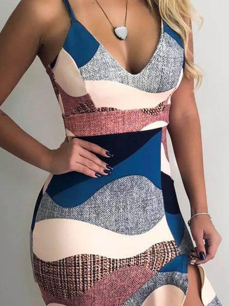 Women's Dresses Sling V-Neck Ruffle Bodycon Dresses - Midi Dresses - Instastyled | Online Fashion Free Shipping Clothing, Dresses, Tops, Shoes - 20-30 - 29/12/2021 - color-multi