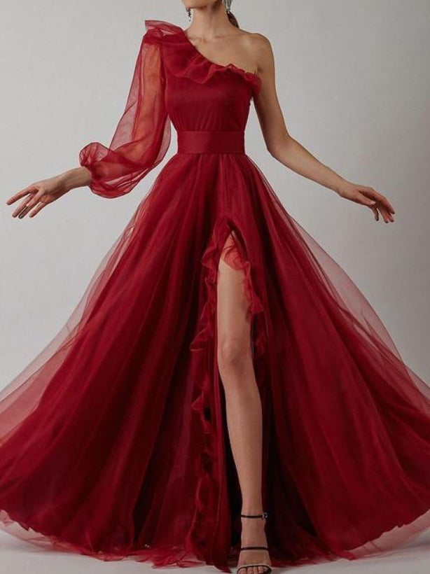 Women's Dresses Sloping Shoulder Long Sleeve Split Evening Dress - Maxi Dresses - Instastyled | Online Fashion Free Shipping Clothing, Dresses, Tops, Shoes - 29/12/2021 - 40-50 - color-black
