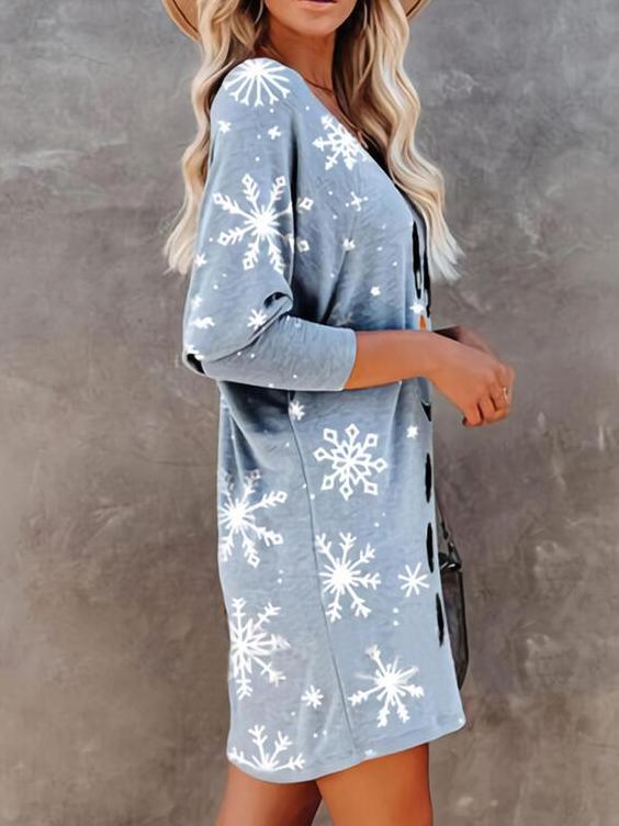 Women's Dresses Smiley Snowflake V-Neck Long Sleeve Dress - Mini Dresses - INS | Online Fashion Free Shipping Clothing, Dresses, Tops, Shoes - 02/11/2021 - 20-30 - Casual Dresses
