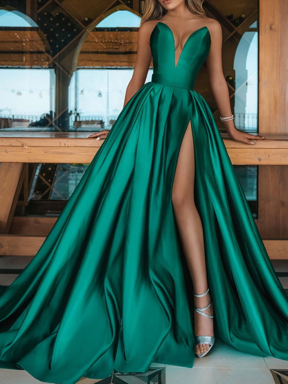 Women's Dresses Solid Deep V-Neck Split Party Dress - Maxi Dresses - INS | Online Fashion Free Shipping Clothing, Dresses, Tops, Shoes - 29/11/2021 - 40-50 - color-blue