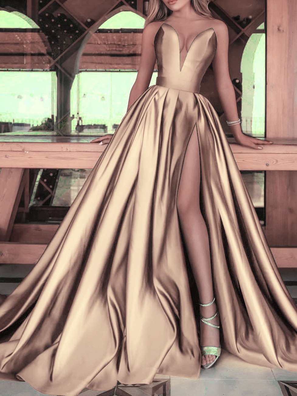 Women's Dresses Solid Deep V-Neck Split Party Dress - Maxi Dresses - INS | Online Fashion Free Shipping Clothing, Dresses, Tops, Shoes - 29/11/2021 - 40-50 - color-blue