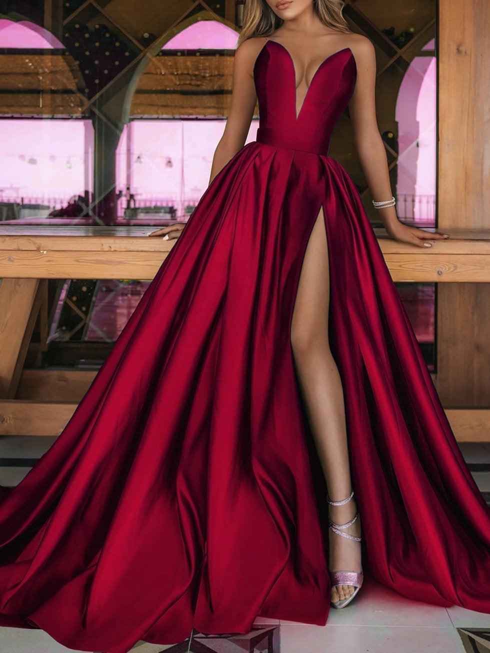 Women's Dresses Solid Deep V-Neck Split Party Dress - Maxi Dresses - INS | Online Fashion Free Shipping Clothing, Dresses, Tops, Shoes - 29/11/2021 - 40-50 - color-blue