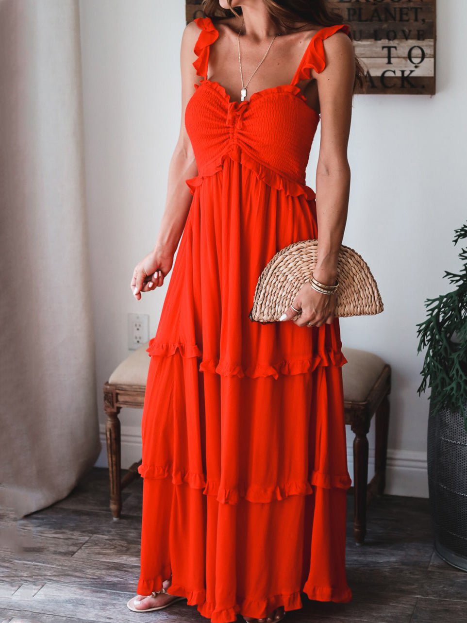 Women's Dresses Solid Fungus Edge Suspender Dress - Maxi Dresses - Instastyled | Online Fashion Free Shipping Clothing, Dresses, Tops, Shoes - 17/02/2022 - 40-50 - color-red