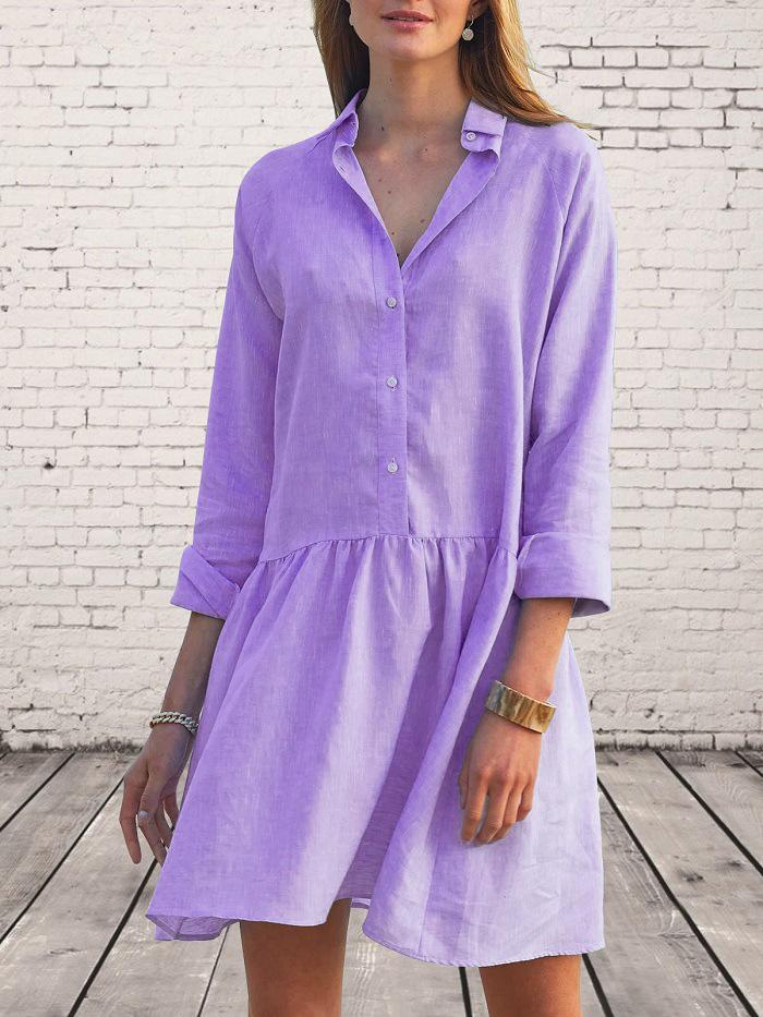 Women's Dresses Solid Lapel Button Long Sleeve Shirt Dress - Mini Dresses - Instastyled | Online Fashion Free Shipping Clothing, Dresses, Tops, Shoes - 13/12/2021 - 20-30 - Casual Dresses