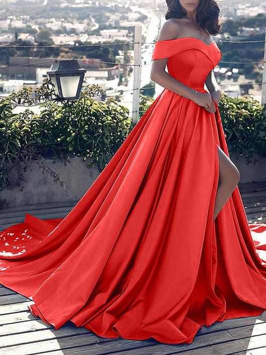 Women's Dresses Solid One Shoulder Slit Evening Dress - Maxi Dresses - INS | Online Fashion Free Shipping Clothing, Dresses, Tops, Shoes - 29/11/2021 - color-blue - color-light-white