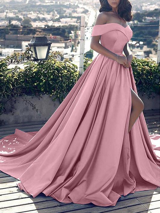 Women's Dresses Solid One Shoulder Slit Evening Dress - Maxi Dresses - INS | Online Fashion Free Shipping Clothing, Dresses, Tops, Shoes - 29/11/2021 - color-blue - color-light-white