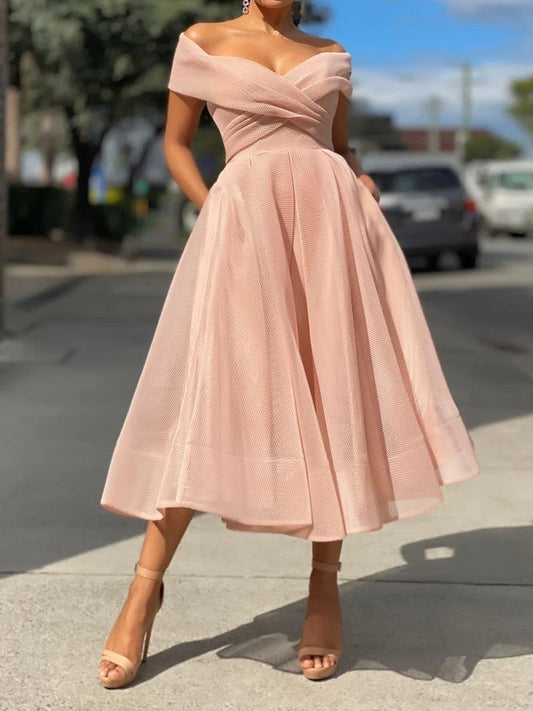 Women's Dresses Solid One Word Collar Slim Fit Dress - Maxi Dresses - Instastyled | Online Fashion Free Shipping Clothing, Dresses, Tops, Shoes - 22/01/2022 - color-blue - color-light-white