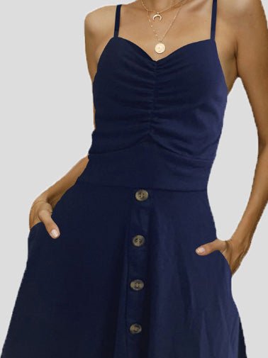 Women's Dresses Solid Sling Button Pocket Dress - Mini Dresses - Instastyled | Online Fashion Free Shipping Clothing, Dresses, Tops, Shoes - 24/02/2022 - 30-40 - color-black