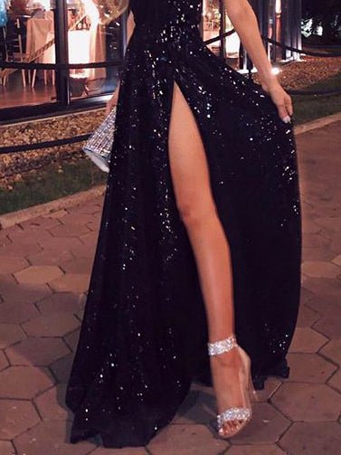 Women's Dresses Sparkling Bare Back Slit Evening Dress - Maxi Dresses - Instastyled | Online Fashion Free Shipping Clothing, Dresses, Tops, Shoes - 10/02/2022 - color-black - Color_Black