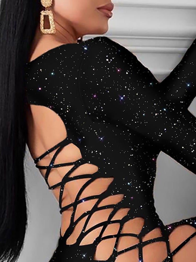 Women's Dresses Sparkling Hollow Bare Back Nightclub Long Sleeve Dress - Mini Dresses - Instastyled | Online Fashion Free Shipping Clothing, Dresses, Tops, Shoes - 17/01/2022 - 20-30 - Bodycon Dresses