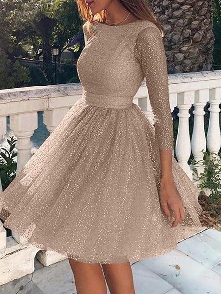 Women's Dresses Sparkling Long Sleeve Mini Dress - Mini Dresses - INS | Online Fashion Free Shipping Clothing, Dresses, Tops, Shoes - 19/11/2021 - 20-30 - color-champagne