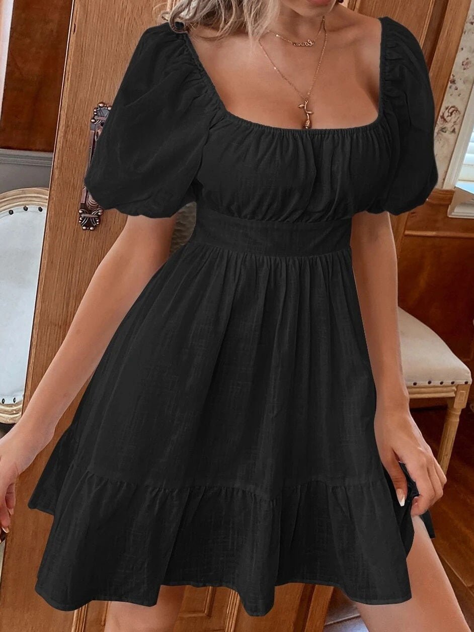 Women's Dresses Square Neck Short Sleeve Bow Bare Back Dress - Mini Dresses - Instastyled | Online Fashion Free Shipping Clothing, Dresses, Tops, Shoes - 17/02/2022 - color-black - color-white