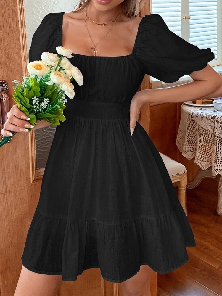 Women's Dresses Square Neck Short Sleeve Bow Bare Back Dress - Mini Dresses - Instastyled | Online Fashion Free Shipping Clothing, Dresses, Tops, Shoes - 17/02/2022 - color-black - color-white