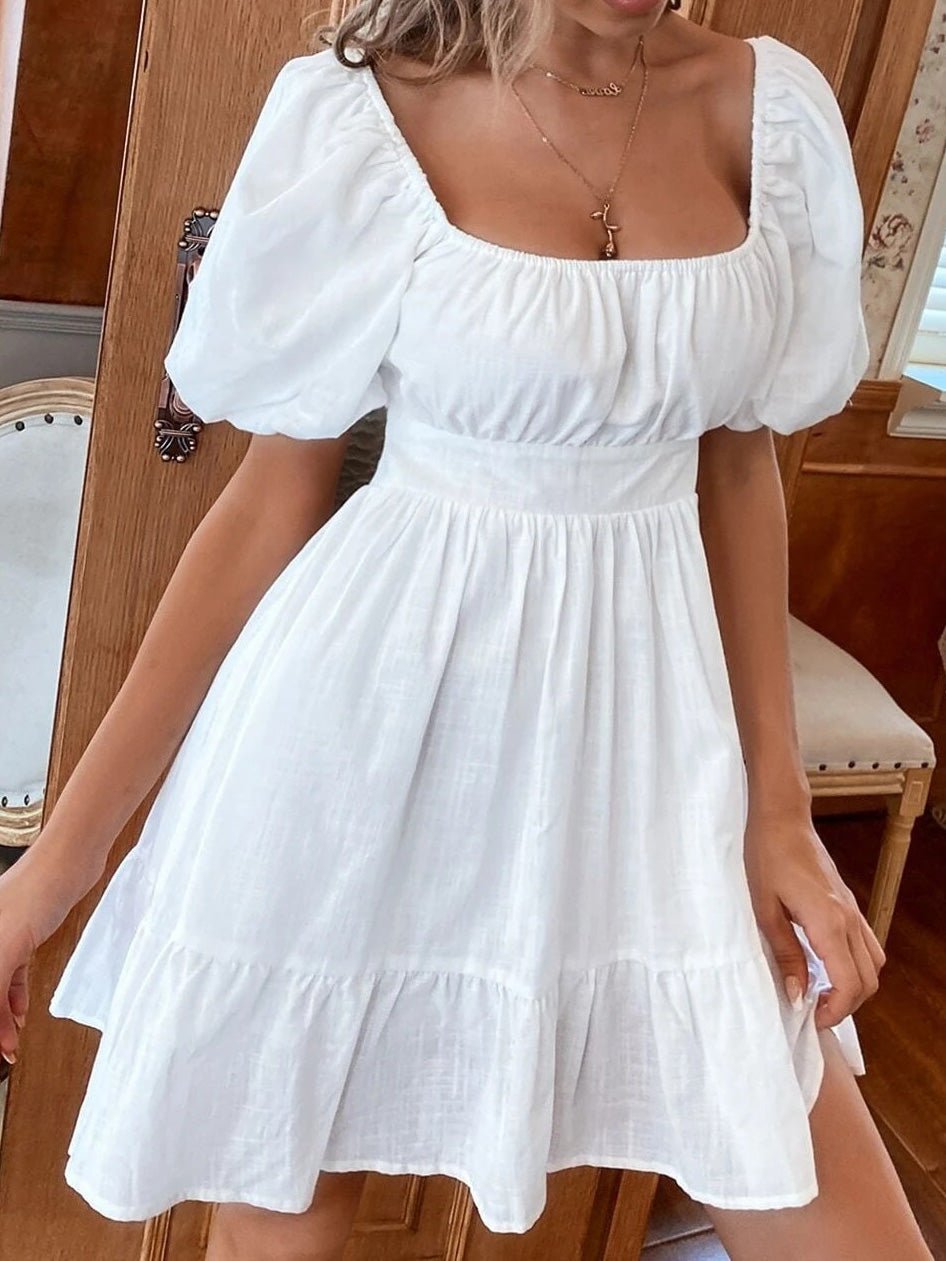 Women's Dresses Square Neck Short Sleeve Bow Bare Back Dress - Mini Dresses - Instastyled | Online Fashion Free Shipping Clothing, Dresses, Tops, Shoes - 17/02/2022 - color-black - color-white