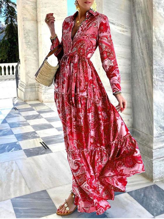 Women's Dresses Stand-Up Collar Button Long Sleeve Temperament Dress - Maxi Dresses - INS | Online Fashion Free Shipping Clothing, Dresses, Tops, Shoes - 30-40 - 31/08/2021 - Category_Maxi Dresses