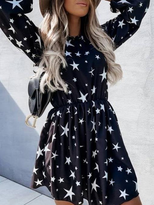 Women's Dresses Star Print Long Sleeve Mini Dress - Mini Dresses - INS | Online Fashion Free Shipping Clothing, Dresses, Tops, Shoes - 22/09/2021 - 30-40 - color-black