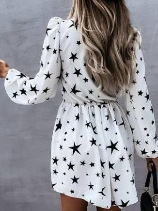 Women's Dresses Star Print Long Sleeve Mini Dress - Mini Dresses - INS | Online Fashion Free Shipping Clothing, Dresses, Tops, Shoes - 22/09/2021 - 30-40 - color-black