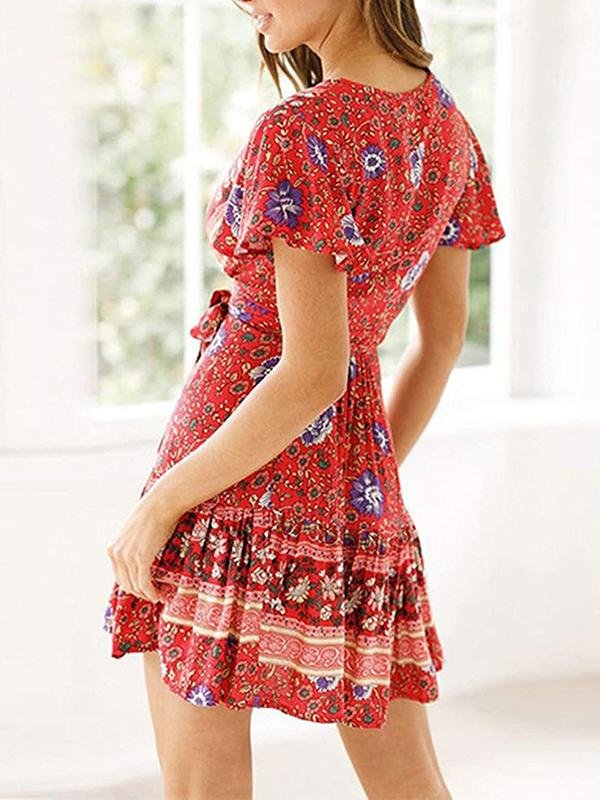 Women's Dresses Summer Wrap Bohemian Mini Dress - Midi Dresses - INS | Online Fashion Free Shipping Clothing, Dresses, Tops, Shoes - 01/02/2021 - Blue - Color_Blue