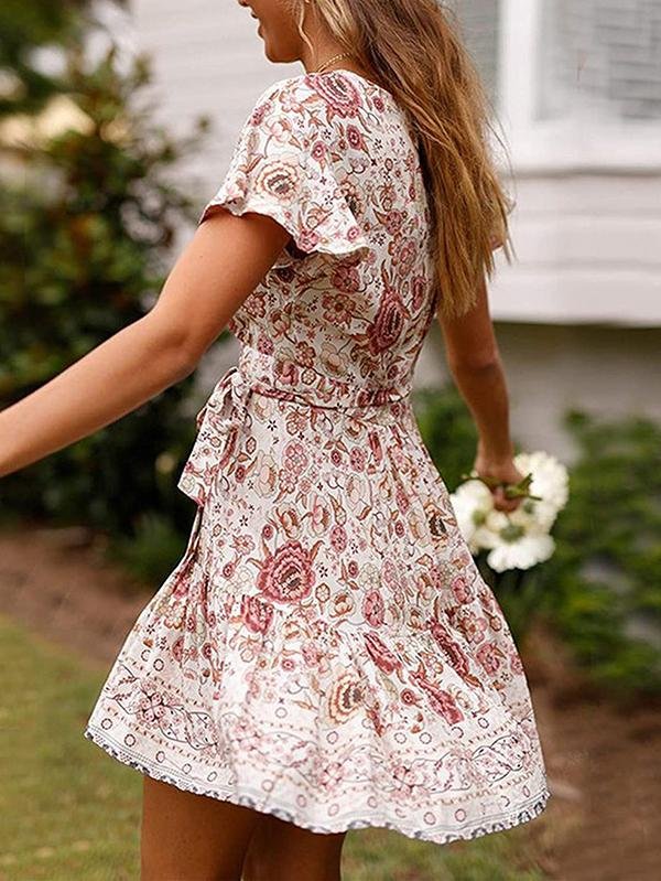 Women's Dresses Summer Wrap Bohemian Mini Dress - Midi Dresses - INS | Online Fashion Free Shipping Clothing, Dresses, Tops, Shoes - 01/02/2021 - Blue - Color_Blue