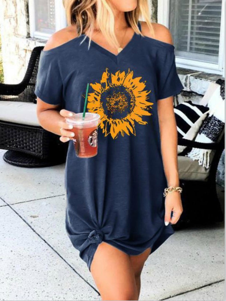 Women's Dresses Sunflower Print V-Neck Short Sleeve Dress - Mini Dresses - Instastyled | Online Fashion Free Shipping Clothing, Dresses, Tops, Shoes - 13/01/2022 - 20-30 - Casual Dresses