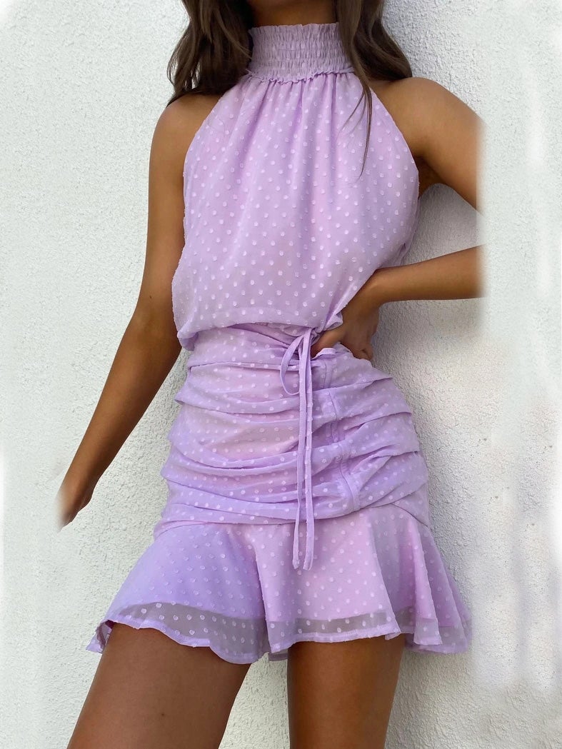 Women's Dresses Sweet Drawstring Halterneck Chiffon Dress - Mini Dresses - Instastyled | Online Fashion Free Shipping Clothing, Dresses, Tops, Shoes - 14/01/2022 - 40-50 - color-green