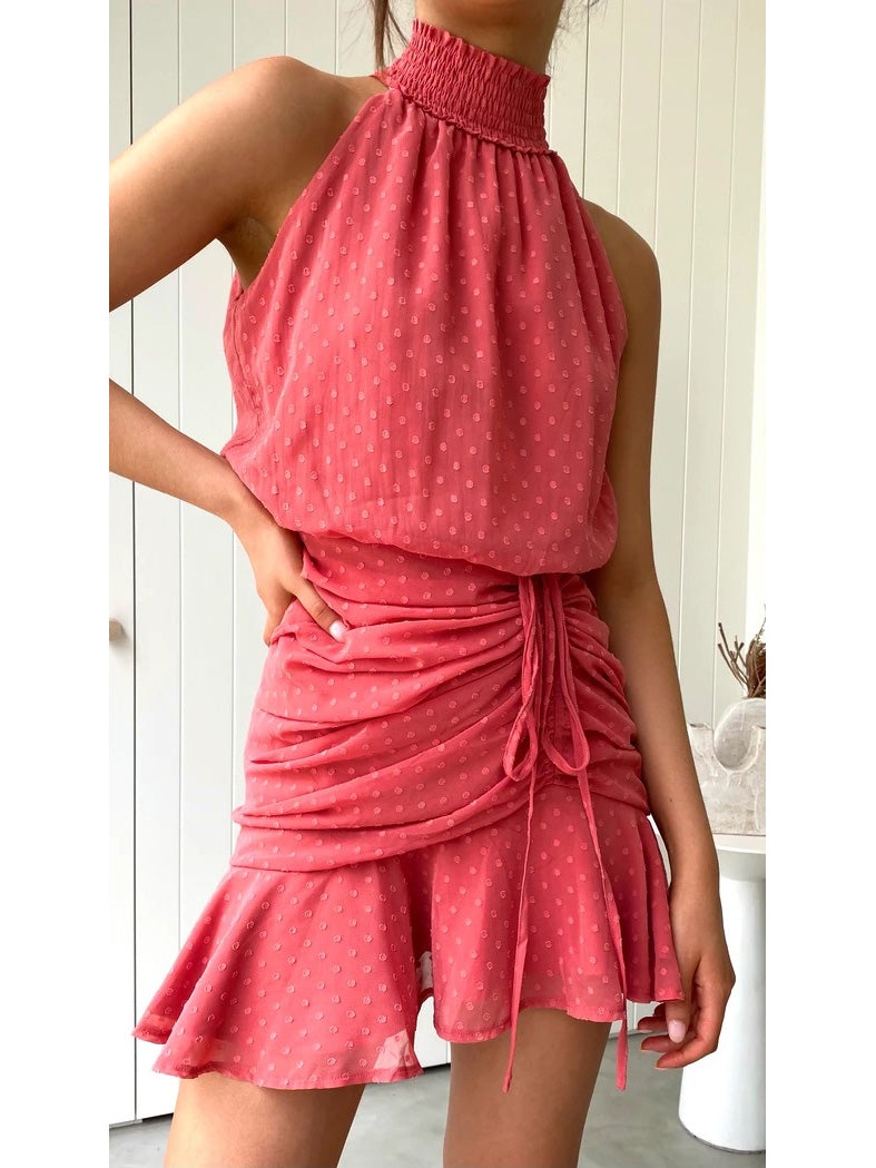 Women's Dresses Sweet Drawstring Halterneck Chiffon Dress - Mini Dresses - Instastyled | Online Fashion Free Shipping Clothing, Dresses, Tops, Shoes - 14/01/2022 - 40-50 - color-green