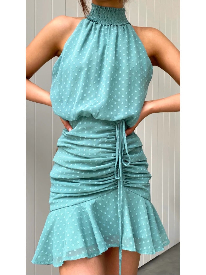Women's Dresses Sweet Drawstring Halterneck Chiffon Dress - Mini Dresses - Instastyled | Online Fashion Free Shipping Clothing, Dresses, Tops, Shoes - 14/01/2022 - 40-50 - color-green