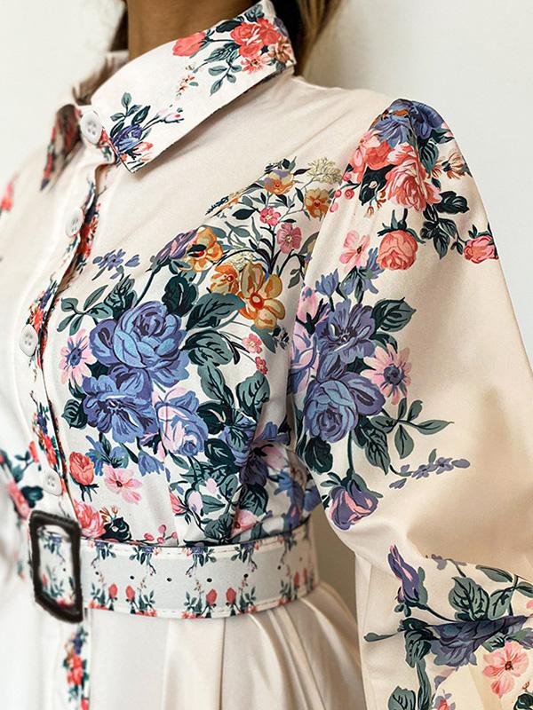 Women's Dresses Temperament Floral Print Long Sleeve Shirt Dress - Maxi Dresses - INS | Online Fashion Free Shipping Clothing, Dresses, Tops, Shoes - 22/09/2021 - 40-50 - color-white