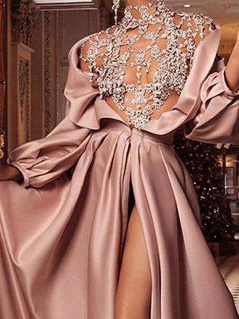 Women's Dresses Temperament Long Sleeve Slit Floral Dresses - Maxi Dresses - INS | Online Fashion Free Shipping Clothing, Dresses, Tops, Shoes - 29/11/2021 - color-pink - Color_Pink