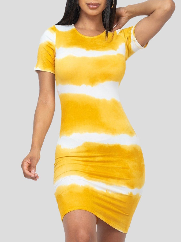 Women's Dresses Tie Dye Striped Short Sleeve Skinny Dress - Mini Dresses - Instastyled | Online Fashion Free Shipping Clothing, Dresses, Tops, Shoes - 20-30 - 20/01/2022 - Bodycon Dresses