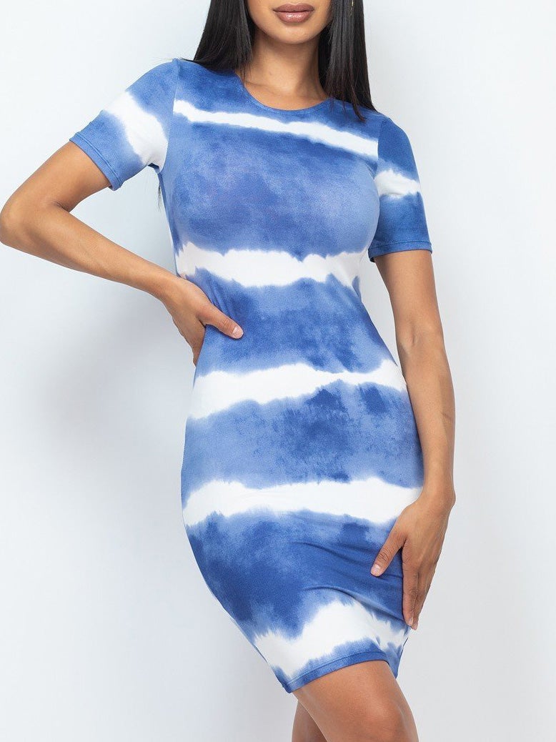 Women's Dresses Tie Dye Striped Short Sleeve Skinny Dress - Mini Dresses - Instastyled | Online Fashion Free Shipping Clothing, Dresses, Tops, Shoes - 20-30 - 20/01/2022 - Bodycon Dresses