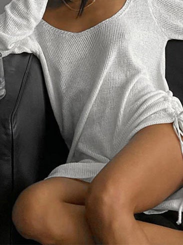 Women's Dresses U-Neck Bare Back Drawstring Long Sleeve Dress - Mini Dresses - Instastyled | Online Fashion Free Shipping Clothing, Dresses, Tops, Shoes - 20-30 - 22/01/2022 - color-black