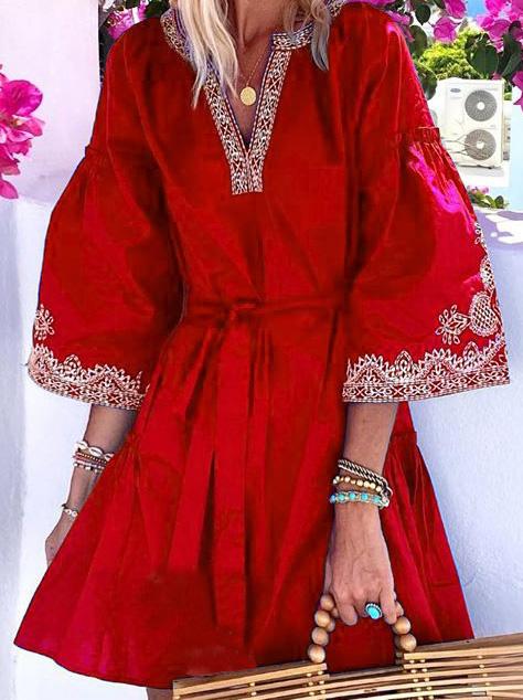 Women's Dresses V-Neck Embroidered Bohemian Mini Dress - Mini Dresses - INS | Online Fashion Free Shipping Clothing, Dresses, Tops, Shoes - 24/09/2021 - 30-40 - color-blue