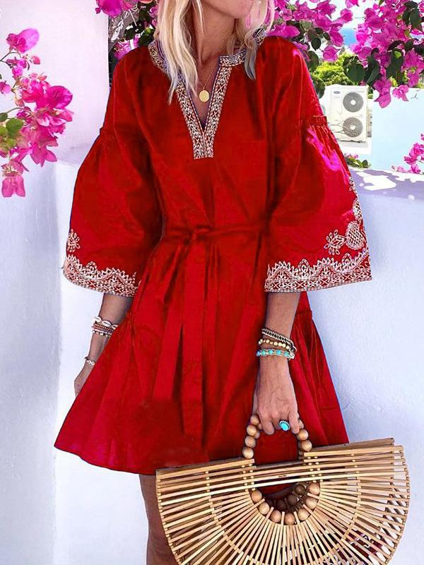 Women's Dresses V-Neck Embroidered Bohemian Mini Dress - Mini Dresses - INS | Online Fashion Free Shipping Clothing, Dresses, Tops, Shoes - 24/09/2021 - 30-40 - color-blue