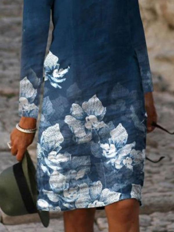 Women's Dresses V-Neck Floral Print Casual Long Sleeve Dress - Midi Dresses - INS | Online Fashion Free Shipping Clothing, Dresses, Tops, Shoes - 10/09/2021 - 20-30 - Category_Midi Dresses