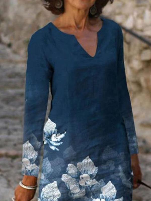 Women's Dresses V-Neck Floral Print Casual Long Sleeve Dress - Midi Dresses - INS | Online Fashion Free Shipping Clothing, Dresses, Tops, Shoes - 10/09/2021 - 20-30 - Category_Midi Dresses