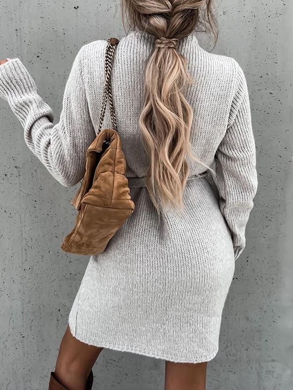 Women's Dresses V-Neck Knitted Slim Belt Long Sleeve Dress - Mini Dresses - INS | Online Fashion Free Shipping Clothing, Dresses, Tops, Shoes - 28/10/2021 - 30-40 - color-gray