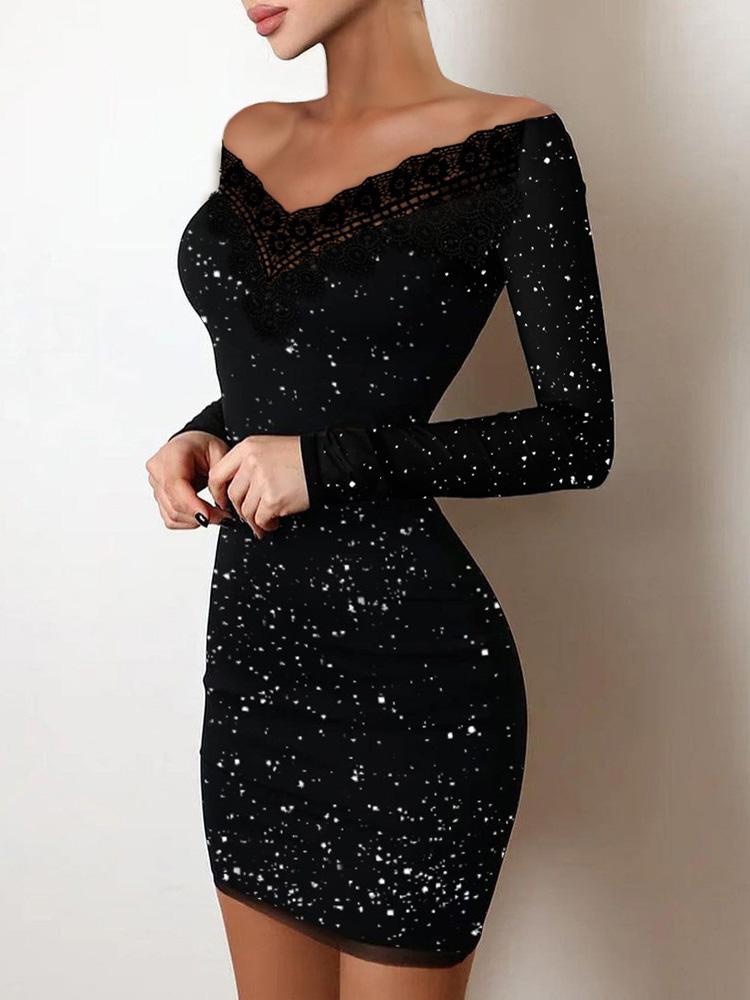 Women's Dresses V-Neck Lace Long Sleeve Bodycon Dresses - Mini Dresses - Instastyled | Online Fashion Free Shipping Clothing, Dresses, Tops, Shoes - 06/12/2021 - 20-30 - Bodycon Dresses