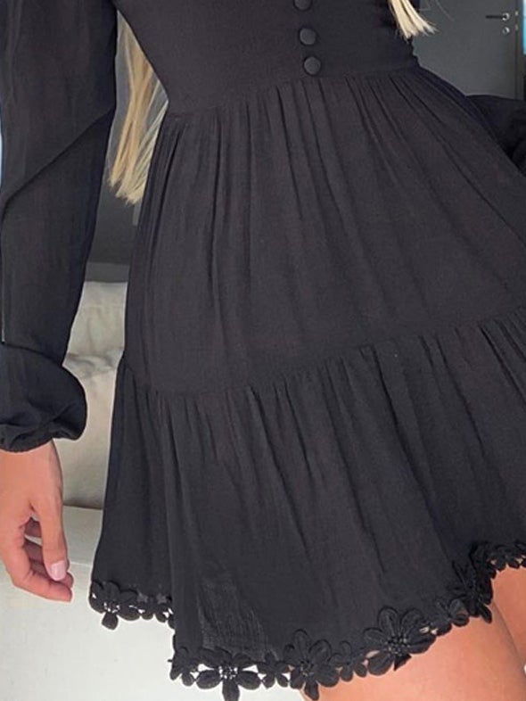 Women's Dresses V-Neck Lace Long Sleeve Dress - Mini Dresses - Instastyled | Online Fashion Free Shipping Clothing, Dresses, Tops, Shoes - 12/01/2022 - 40-50 - color-black