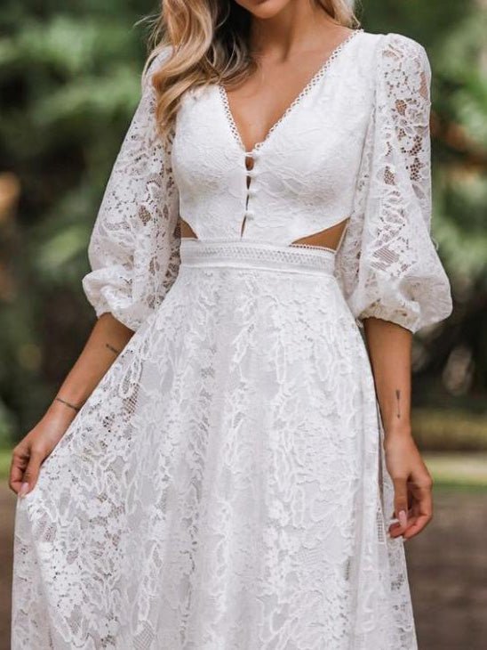 Women's Dresses V Neck Lace Mid Sleeve Dress - Maxi Dresses - Instastyled | Online Fashion Free Shipping Clothing, Dresses, Tops, Shoes - 28/02/2022 - color-blue - color-green