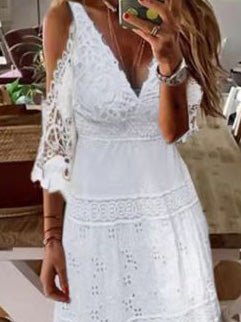 Women's Dresses V-Neck Lace Off-Shoulder Dress - Maxi Dresses - Instastyled | Online Fashion Free Shipping Clothing, Dresses, Tops, Shoes - 23/02/2022 - 30-40 - Casual Dresses