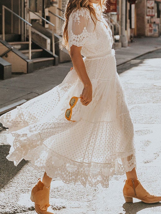 Women's Dresses V-Neck Lace Short Sleeve Dress - Maxi Dresses - Instastyled | Online Fashion Free Shipping Clothing, Dresses, Tops, Shoes - 19/01/2022 - color-white - Color_White