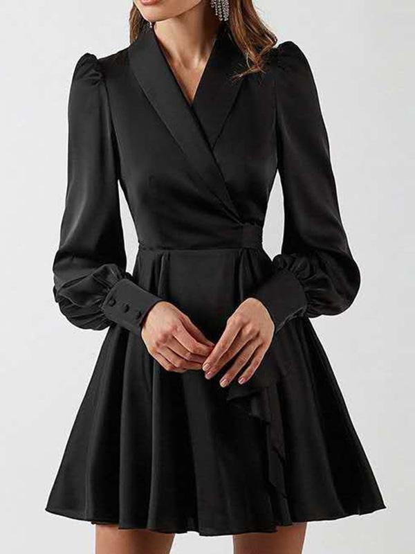 Women's Dresses V-Neck Lantern Long Sleeve Dress - Mini Dresses - Instastyled | Online Fashion Free Shipping Clothing, Dresses, Tops, Shoes - 10/12/2021 - 40-50 - color-black