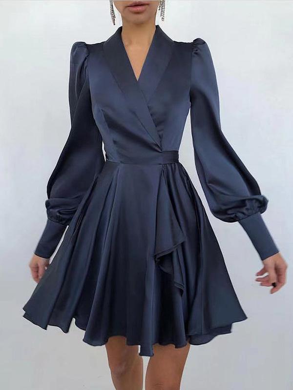 Women's Dresses V-Neck Lantern Long Sleeve Dress - Mini Dresses - Instastyled | Online Fashion Free Shipping Clothing, Dresses, Tops, Shoes - 10/12/2021 - 40-50 - color-black