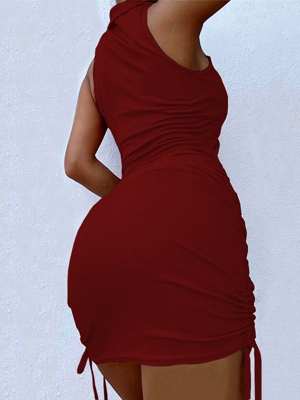 Women's Dresses V-Neck Lapel Sleeveless Drawstring Dress - Mini Dresses - Instastyled | Online Fashion Free Shipping Clothing, Dresses, Tops, Shoes - 04/01/2022 - 20-30 - Bodycon Dresses