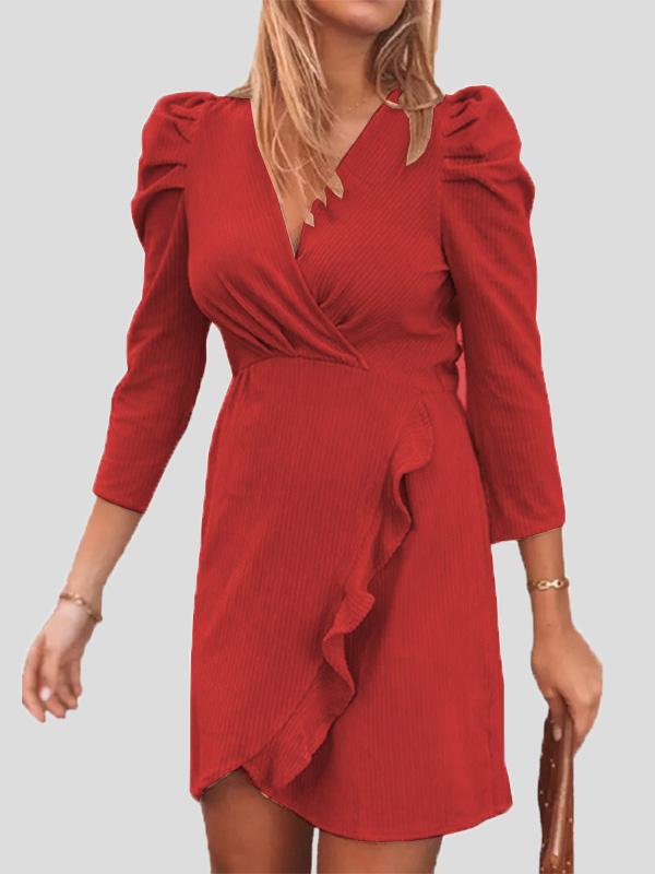 Women's Dresses V-Neck Long Sleeve Ruffle Dress - Mini Dresses - INS | Online Fashion Free Shipping Clothing, Dresses, Tops, Shoes - 20-30 - 20/08/2021 - Category_Mini Dresses