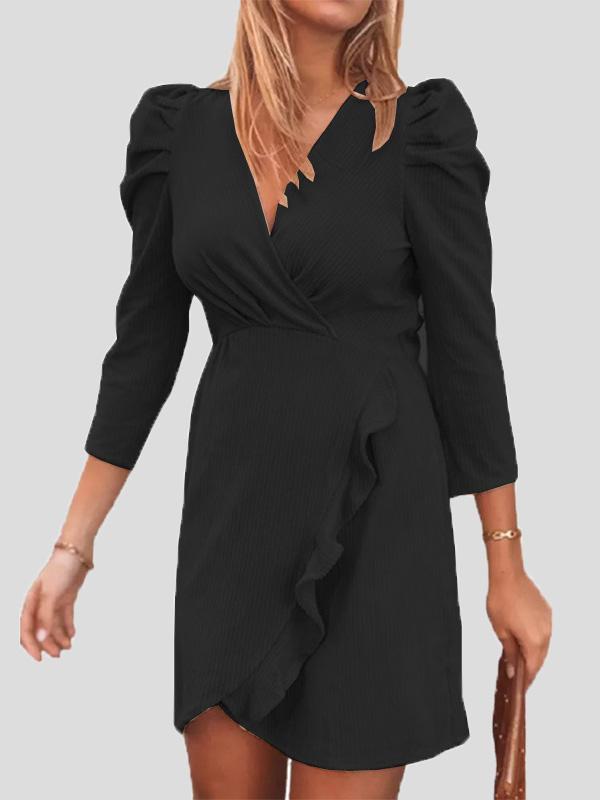 Women's Dresses V-Neck Long Sleeve Ruffle Dress - Mini Dresses - INS | Online Fashion Free Shipping Clothing, Dresses, Tops, Shoes - 20-30 - 20/08/2021 - Category_Mini Dresses