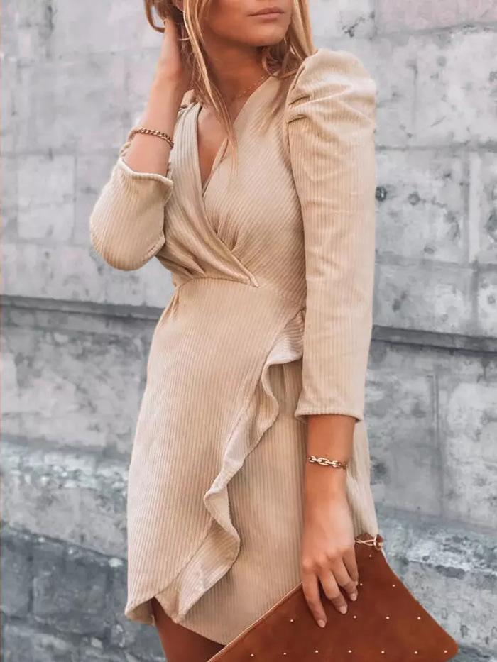 Women's Dresses V-Neck Long Sleeve Ruffle Dress - Mini Dresses - INS | Online Fashion Free Shipping Clothing, Dresses, Tops, Shoes - 20-30 - 20/08/2021 - Category_Mini Dresses